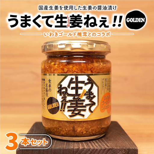 うまくて生姜ねぇ!!ゴールデン 3本セット | しょうが 国産 醤油漬け しいたけ ごはんのお供 お弁当 調味料 おつまみ 肴 薬味 隠し味 猪苗代町 福島県