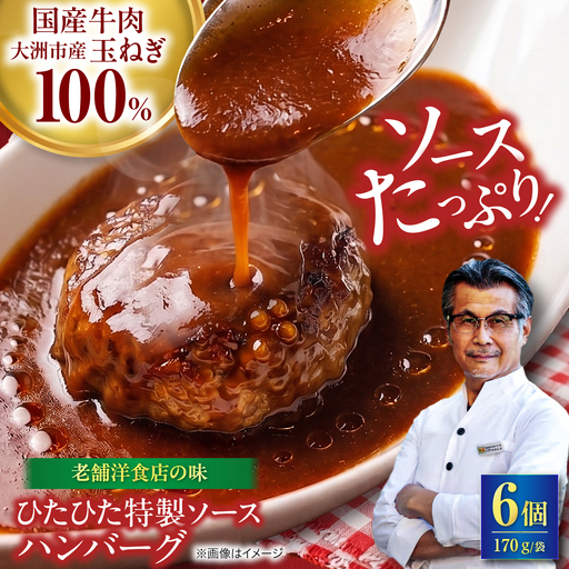 ハンバーグ×6個 ひたひた特製ソースつき　【冷凍】 愛媛県大洲市/有限会社ヒロファミリーフーズ ハンバーグ 冷凍 洋風総菜 肉 お肉 にく[AGBX064]