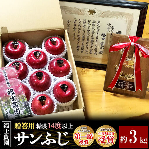 【26年11月～発送】りんご サンふじ【贈答用・特選】約3kg【りんご品評会最高賞】糖度14度以上保証 青森県 弘前市