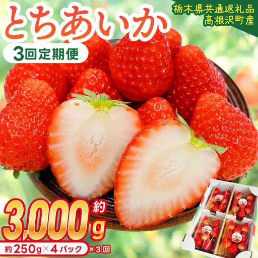 【先行予約】【3回定期便】栃木県産 とちあいか 合計3,000g (250g以上×4パック×3回) 【栃木県共通返礼品/高根沢町産】(DW002)