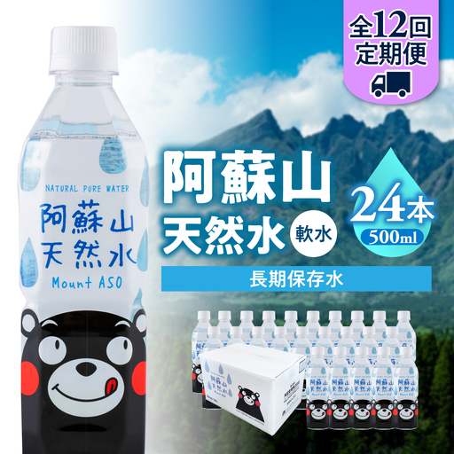 【全12回定期便】熊本 阿蘇山天然水 500ml × 24本 1ケース 天然水 水 ミネラルウォーター 保存 2年 【丸富産業株式会社】[AYDB010]