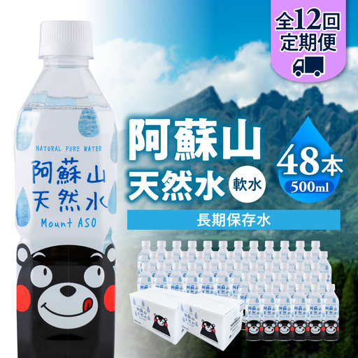 【全12回定期便】熊本 阿蘇山天然水 500ml × 24本 2ケース（計48本） 天然水 水 ミネラルウォーター 保存 2年 【丸富産業株式会社】[AYDB018]