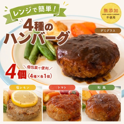 無添加 ハンバーグ 4個 4種 ハンバーグ