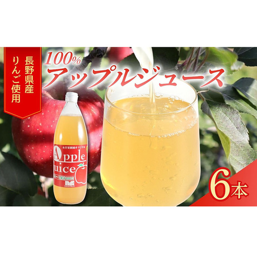 果汁100％りんごジュース 1L×6本 サンふじ ジュース ドリンク 信州 長野
