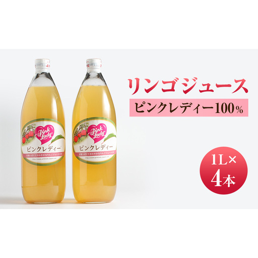 リンゴジュース１L×4本 ピンクレディー100％ りんご フルーツジュース 長野県