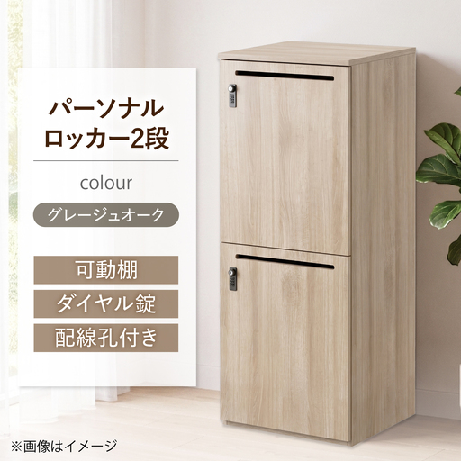 【2段/グレージュオーク】 パーソナルロッカー 2段 RGP4545-2 グレージュオーク色 ロッカー 収納 木製 愛西市 / タック株式会社[AEAH028-1]