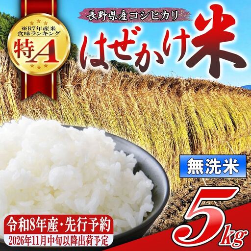 [令和8年産・無洗米5kg]長野県産こしひかり はぜかけ米(北海道・沖縄県・離島は配送不可) [先行予約・2026年11月下旬以降発送] 精米 2026年産 産地直送 信州 長野県 佐久市 美味しい うるち米 先行予約