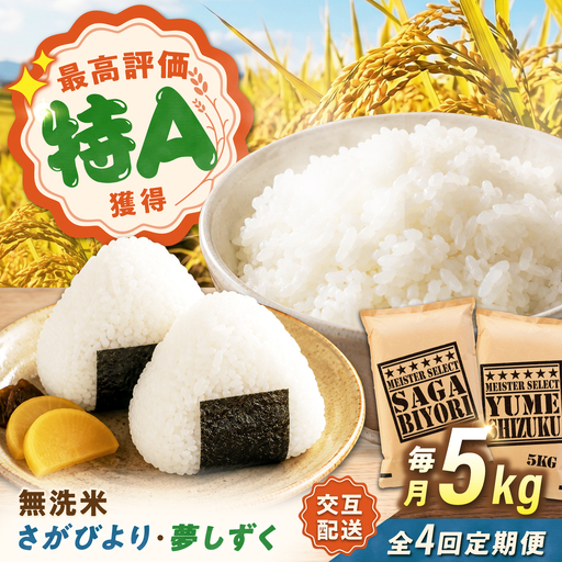 【4回定期便】 無洗米 毎月 5kg （さがびより・夢しずく交互お届け） 無洗米 お米 白米 精米 佐賀県産 米 /大塚米穀店[UFE020]