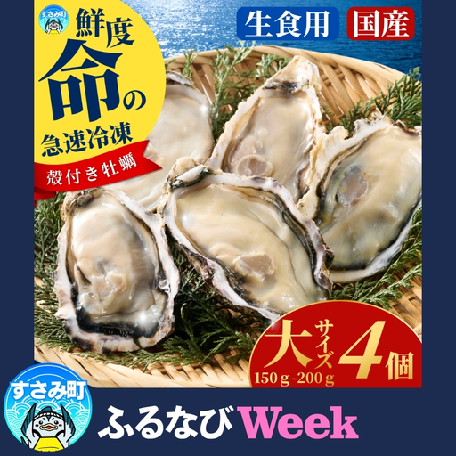 [ふるなびWEEK対象]牡蠣 国産 急速冷凍牡蠣 生食用大サイズ4個[mix031-fnw]