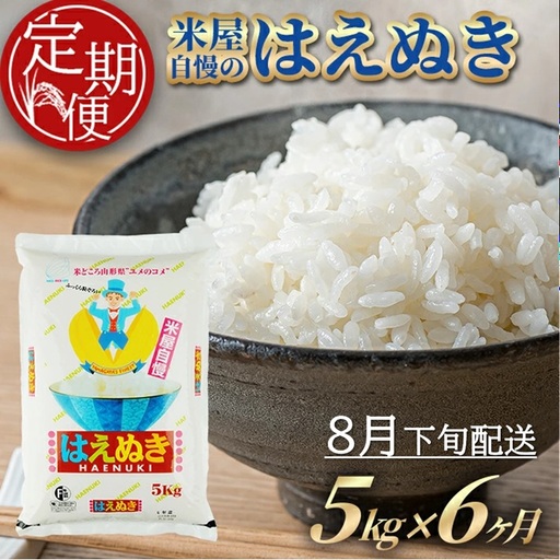 SH0091　8月下旬発送開始／【6回定期便】［精米］米屋自慢のはえぬき　5kg×6回(計30kg) TO