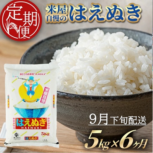 9月下旬発送開始/[6回定期便][精米]米屋自慢のはえぬき 5kg×6回(計30kg) TO