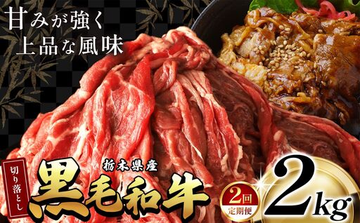 【定期2回】 栃木県産黒毛和牛切り落とし 2.0kg | 霜降り 和牛 切り落とし とろける 品質 柔らかく 銘柄牛 美味しい おいしい 特産品 ふるさと 納税 栃木県 那珂川町 送料無料