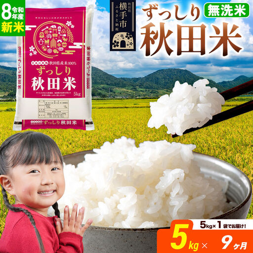 《令和8年産 新米受付》《定期便9ヶ月》秋田県 横手市産 ブレンド米【無洗米】5kg（5kg×1袋）