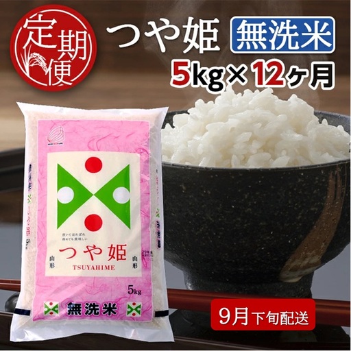 SR0011　9月下旬発送開始／【12回定期便】無洗米 特別栽培米つや姫　5kg×12回(計60kg) TO