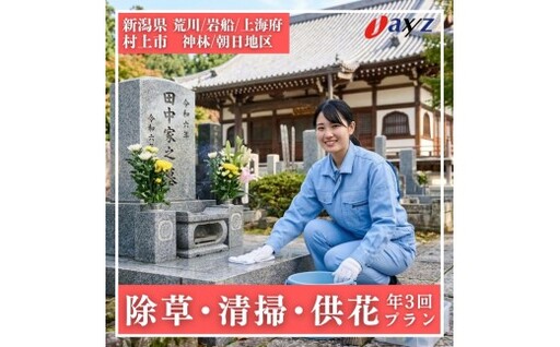 【年3回】お墓掃除代行サービス（清掃・除草・供花プラン）【対象地区：荒川・岩船・上海府・神林・朝日地区】1106011　新潟県 村上市 （株）日本アクシィーズ お墓 掃除 草刈り  お墓参り