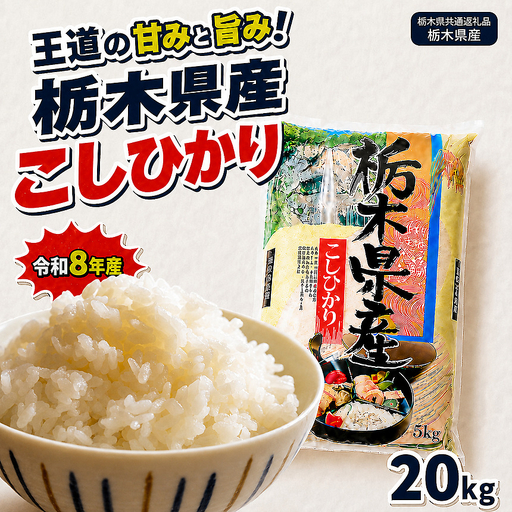【令和8年産 新米】栃木県産 お米 白米 こしひかり 20kg | 栃木県 矢板市　栃木県共通返礼品 栃木県産
