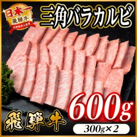 飛騨牛 三角バラカルビ焼肉 600g(300g×2)タレ付き BBQ用 小分け【配送不可地域：離島】【1746326】