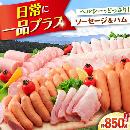 ハムセット 850g (ロースハム150g フランク300g あらびきウインナー400g )大村市 おおむら夢ファームシュシュ/ ロースハム フランク ウインナー[ACAA493]