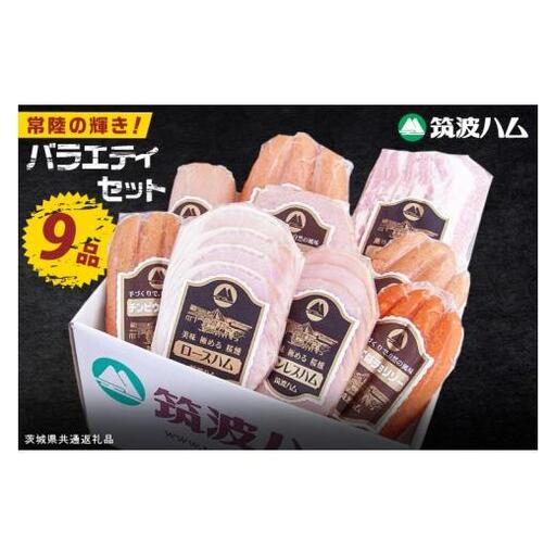 常陸の輝き バラエティ 9品 ( ハム ベーコン ソーセージ ) 豚肉 お取り寄せ グルメ 人気 冷蔵 詰め合わせ ギフト おかず ご当地グルメ ディナー 食べ比べ パーティー 筑波ハム 【茨城県共通返礼品/つくば市】（106-07）