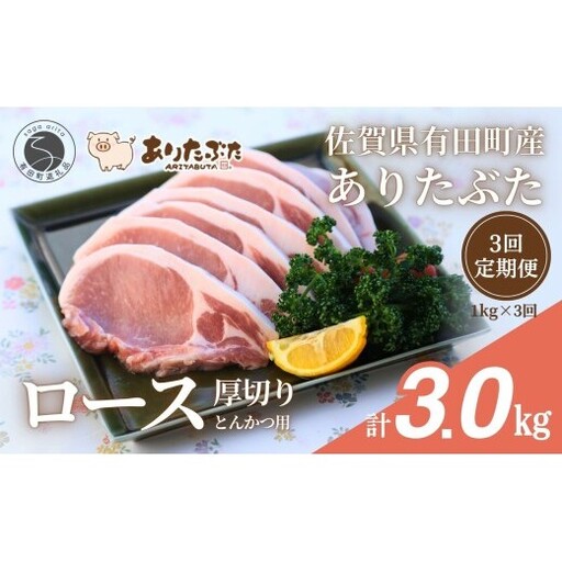 【3回定期便 総計3.0kg！真空個包装で便利】ありたぶた ロース 厚切り とんかつ用 3ヶ月 連続 定期便 1kg（100g×10パック）【有田まちづくり公社】佐賀県産 有田町産 ブランド豚 ありたぶた 豚 ぶた 豚肉 ロース肉 とんかつ トンテキ ステーキ 小分け 全3回 zh015