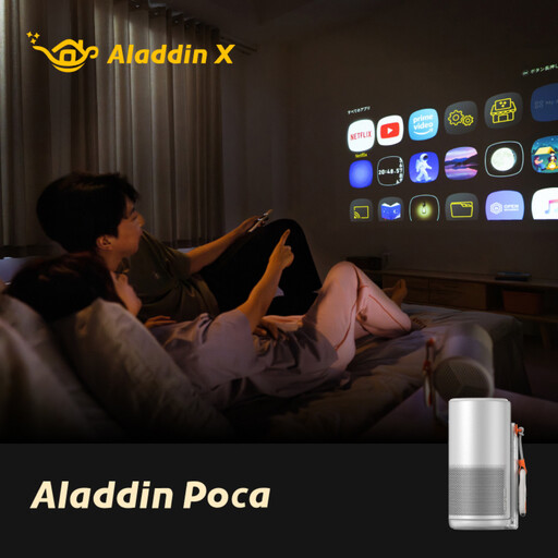 Aladdin Poca プロジェクター 家庭用 1080P フルHD解像度 / 450 ANSIルーメン/Harman Kardon内蔵スピーカー / 90% DCI P3色域カバー率 / 120インチ大画面投影 / 360°回転ジンバル/内蔵バッテリー/天井 ぷろじえくたー 小型