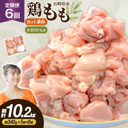 鶏肉 6回 定期便 もも 切身 340g 5袋 1.7kg 計10.2kg