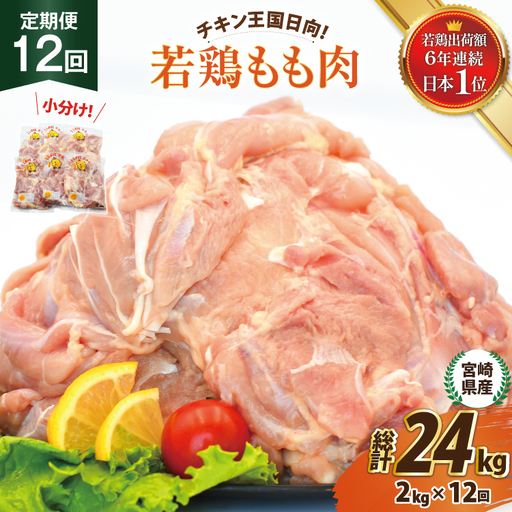 鶏肉 12回 定期便 宮崎県産 若鶏 もも肉 2kg 計 24kg