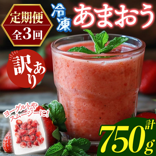 ≪定期便・全3回≫【訳あり】福岡県産 冷凍あまおう(総計750g・計250g×毎月連続3回) いちご イチゴ 苺 ストロベリー 果物 フルーツ おやつ デザート 訳アリ わけあり サイズ不揃い 規格外 冷凍 定期便 頒布会【木村食品】as46-056