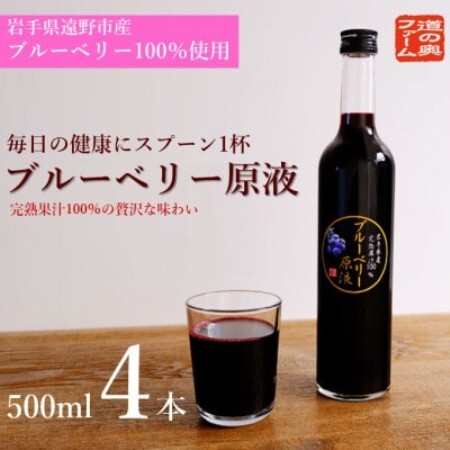 【栽培期間中農薬不使用】遠野のブルーベリーから絞った原液4本セット【1334417】