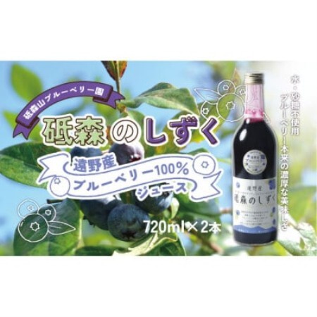 砥森のしずくブルーベリージュース 果汁100% 720ml×2本 岩手県遠野市 砥森山ブルーベリー園【1583507】