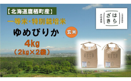 【令和7年産】一等米・特別栽培米 4kg【ゆめぴりか玄米】2kg×2（農薬7割減）北海道 鷹栖町 原崎農園