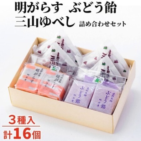 明がらす・ぶどう飴・三山ゆべし 計16個 詰め合わせセット 岩手県遠野市 銘菓 竹林堂【1740124】