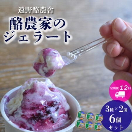 【毎月定期便】遠野酪農舎 ジェラート 130ml 6個 食べ比べ セット全12回【配送不可地域：離島】【4051614】