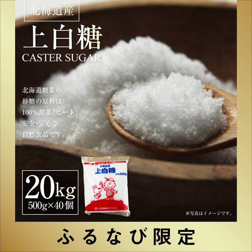 [ふるなび限定] 北海道産 上白糖 20kg ( 500g × 40個 ) 砂糖 さとう 調味料 甜菜 てん菜 てんさい ビート ビート糖 料理