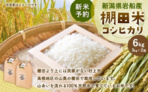 【新米受付・令和8年産米】新潟県村上市岩船産 棚田米コシヒカリ 6kg（3kg×2袋）1011008N