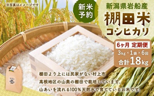 【新米受付・令和8年産米】【定期便：6ヶ月連続でお届け】新潟県村上市岩船産 棚田米コシヒカリ 3kg×6ヶ月　1011010N