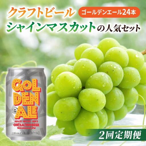 【2回定期便】クラフトビールとシャインマスカットの人気セット（シャインマスカット2房1.1kg以上とクラフトビールゴールデンエール（24缶））｜【JA信州うえだ／オラホビール】ぶどう 葡萄 大粒 果物 フルーツ 生食／ゴールデンエール 350ml 地ビール 頒布会 長野