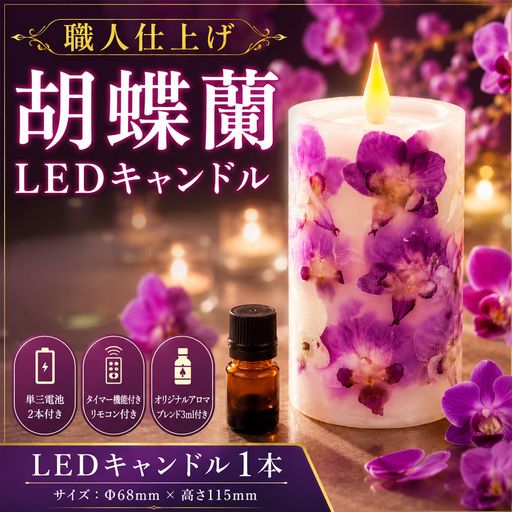 職人仕上げ 胡蝶蘭 LED キャンドル 白檀 & 檜 ブレンド 精油 セット / ライト 照明 アロマ インテリア 手作り リモコン操作 神奈川県 No.1169