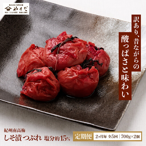 【定期便・2ヵ月毎 全5回】ご家庭用 紀州南高梅 しそ漬 つぶれ 700g×2 ［YM16］