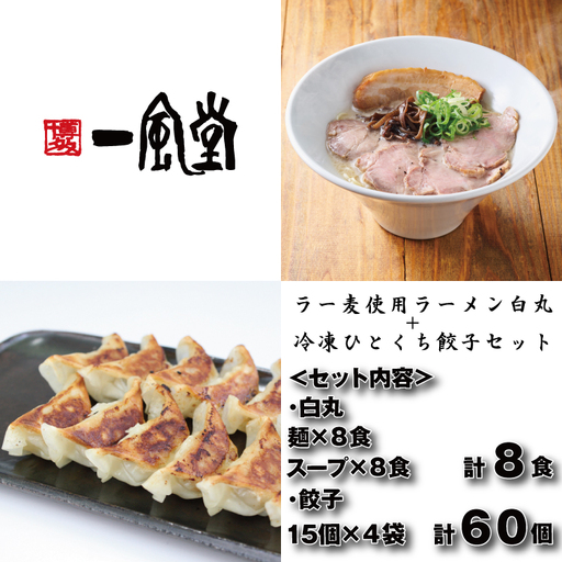 AC362.【一風堂】白丸ラー麦麺8食とひとくち餃子4袋セット【豚骨ラーメン】