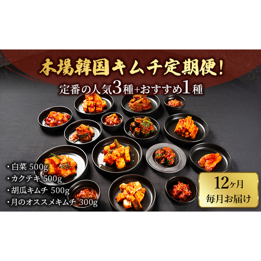 本場韓国キムチ定期便! 12ヵ月 定番の人気3種+おすすめ1種 キムチ おつまみ 韓国食材 韓国料理 静岡県 袋井市