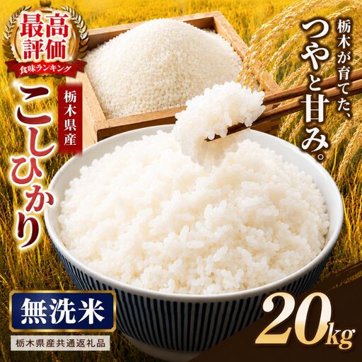 【栃木県共通返礼品】栃木県産コシヒカリ 無洗米 20kg