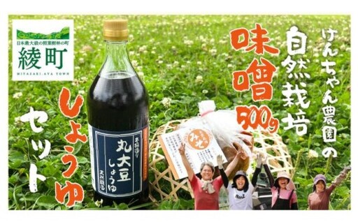  けんちゃん農園 自然栽 培味噌（小）・ しょうゆ セット_A0088-006
