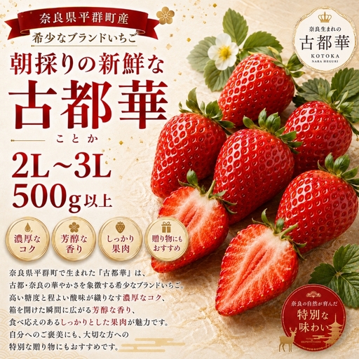 AO02 朝採りの新鮮な古都華２L～３L500ｇ以上 いちごいちえ | 果物 くだもの フルーツ 苺 イチゴ いちご ストロベリー 古都華 ことか 希少 濃厚コク 芳醇 果肉 しっとり 旬の品種 奈良県 平群町
