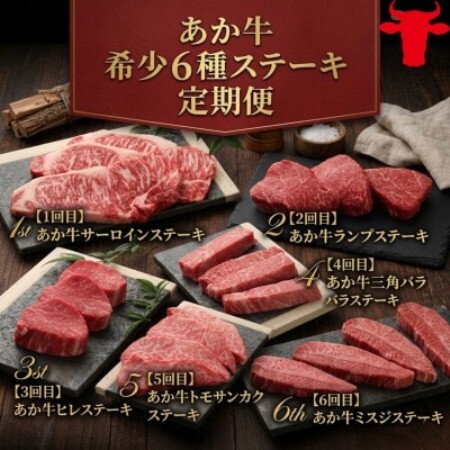 [毎月定期便]あか牛希少6種のステーキ定期便[6ヶ月](益城町)全6回[配送不可地域:離島]