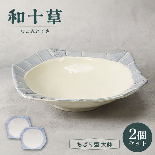 【美濃焼】和十草 なごみとくさ ちぎり型 大鉢 2個セット【カネ定製陶】 ボウル 和食器 モダン[MEI365]