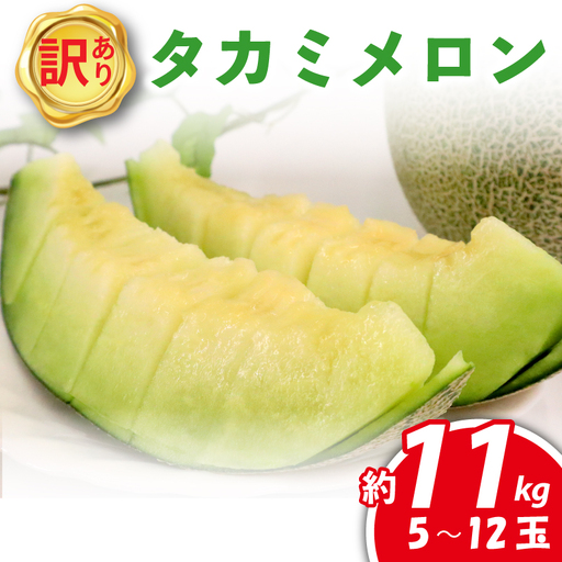 タカミメロン (家庭用) 5〜12玉入 約11kg 青肉品種 訳あり メロン