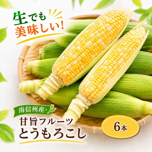 生でも美味しい! 南信州産 ・ 甘旨 フルーツとうもろこし [6本][2026年8月上旬〜発送]| テトテ農園