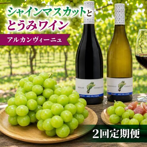 【2回定期便】シャインマスカット＆とうみワインの定期便（シャインマスカット2房／定番ワイン2本セット）｜【JA信州うえだ／アルカンヴィーニュ】ぶどう 葡萄 大粒 果物 フルーツ ワイン 頒布会 長野