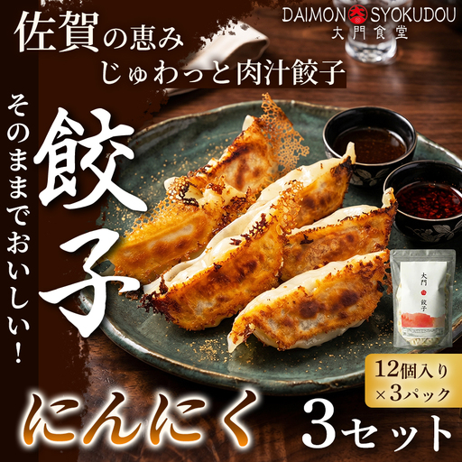 [1個28gで満足度大!]大門餃子 にんにく(12個入×3P) 3セット 冷凍餃子 餃子:B330-013